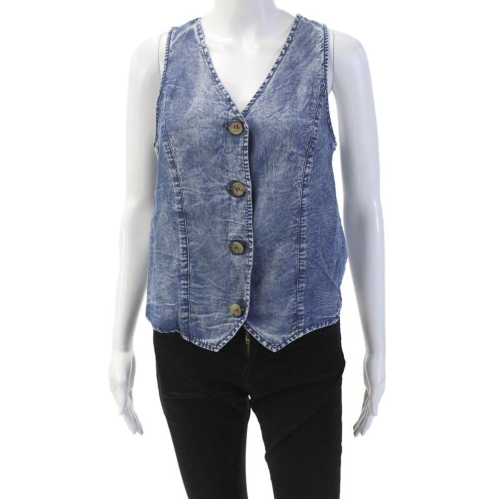Red Haute Womens Chambray Button Down Vest Blouse Blue Size Extra Small